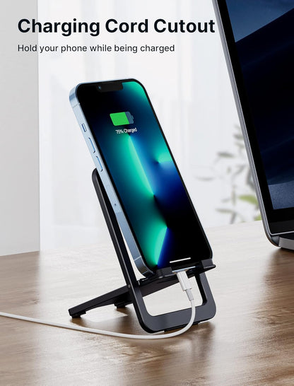 JSAUX Cell Phone Stand, Foldable Aluminum Adjustable Phone Holder for Desk Portable Travel Essentials Office Accessories for iPhone 17 16 15 14 13 Pro Max Samsung S25 S24 S23 Ultra Kindle-Gray