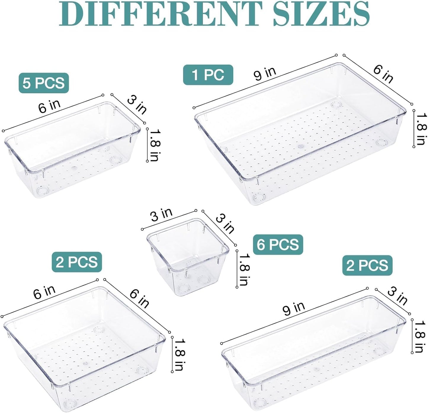 StorMiracle 16 PCS Drawer Organizer Set, 5 Varied Size Bathroom and kitchen Drawer cabinet organizer Trays, Clear Storage Bins for Makeup, Jewelry, Utensils and Gadgets