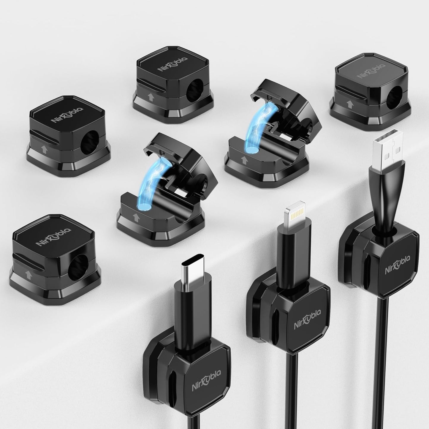 [9 Pack] Magnetic Cable Clips,Easy to Adjust Cables or Wires,Enhanced Adhesive Wire Holder Keeper Organizer,Desk Cable Management, NIRXUBLA Cable clips for office,car,kitchen,workspace,Bedroom (White)