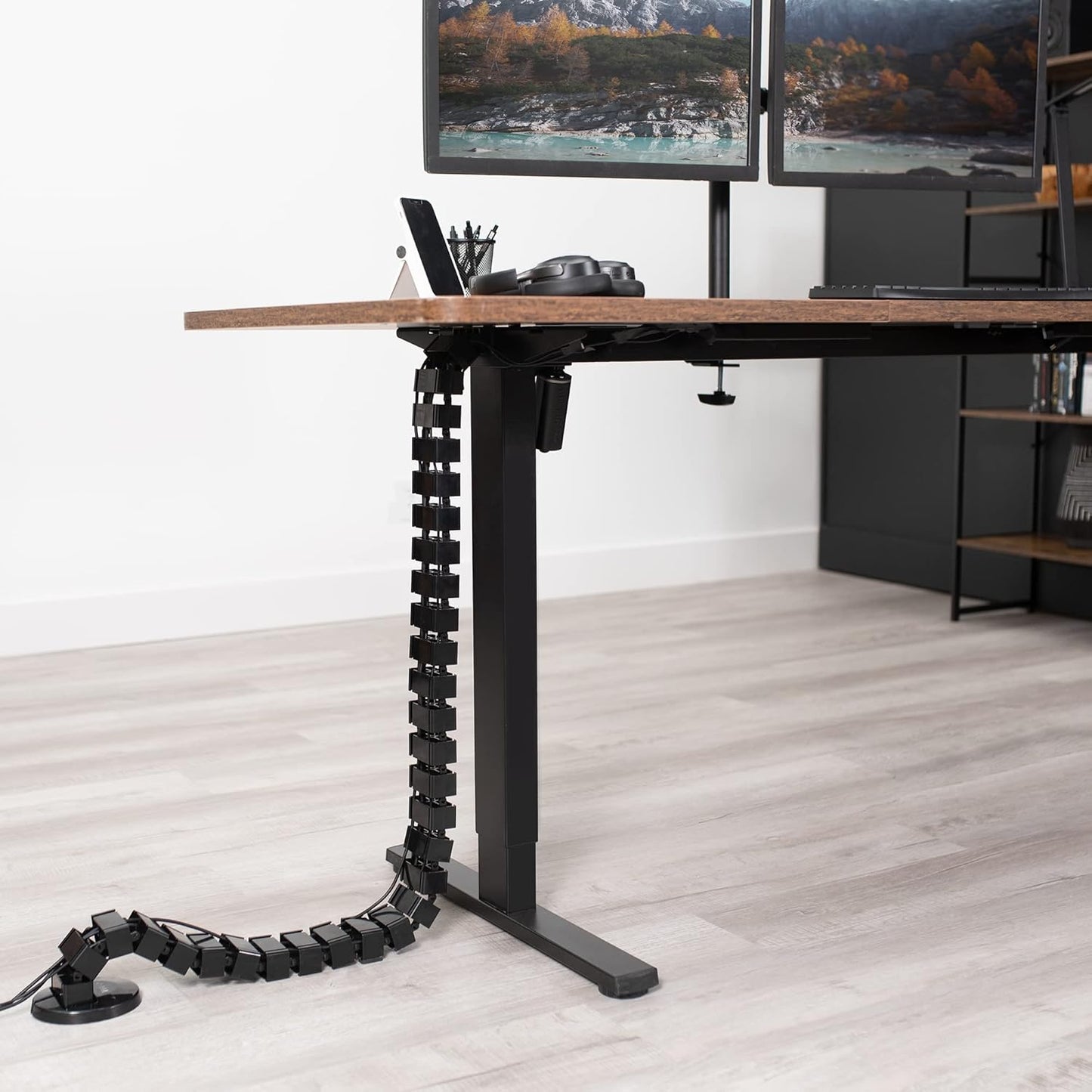 VIVO Standing Desk Vertebrae Magnetic Cable Management Kit, Adjustable Quad Entry Flexible Spine Wire Organizer Cord Snake for Home Office, Black, DESK-AC01M