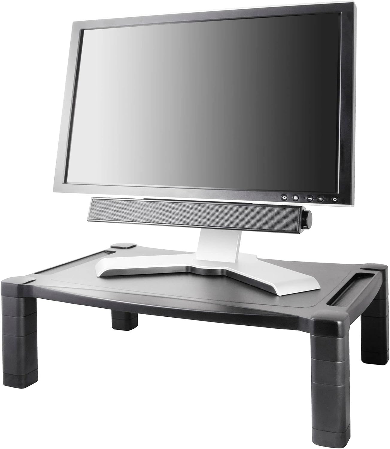 Kantek Single-Level Monitor Stand, 17" X 13.25" X 3" To 6.5", Black, Supports 50 Lbs