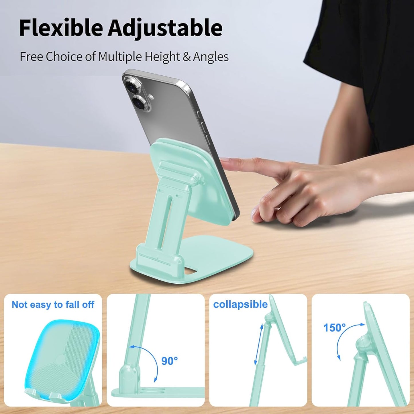 DEERLAMN Cell Phone Stand for Desk, Height Adjustable Cell Phone Holder Portable Desktop Stand, Travel Home Office Desk Accessories Compatible with iPhone 16/15/14/13/12/11 All Smartphone - Pink