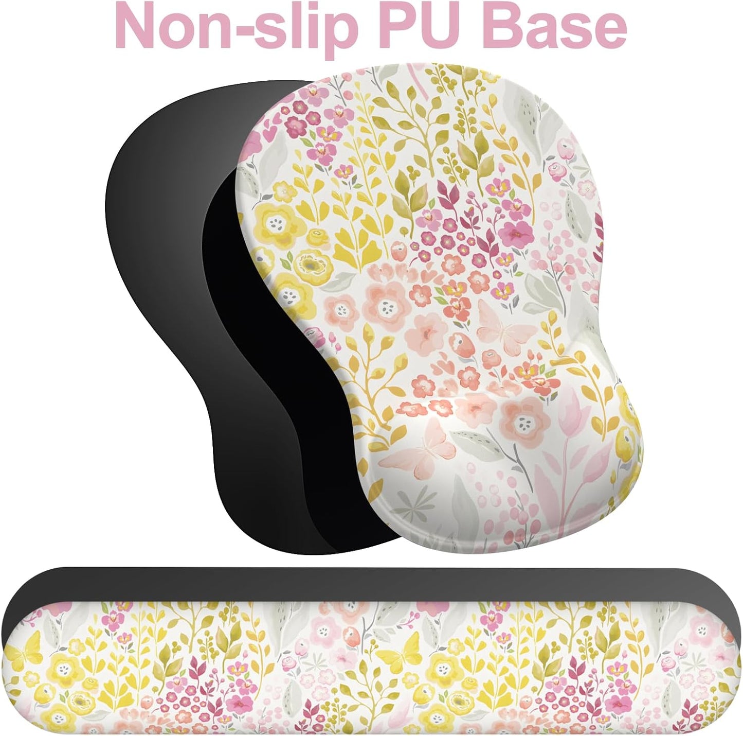 Ergonomic Mouse Pad with Wrist Rest and Keyboard Wrist Rest, Black Mousepad and Wrist Rest for Computer Keyboard, Pain Relief, Non-Slip PU Base, Gel Mouse Pad with Wrist Support for Gaming, Office