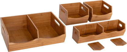 Seville Classics Bamboo Premium Organizer Storage Bins for Kitchen Silverware, Pantry, Closet, Office Desk, Pens, Utensils, Makeup, K Cup, Bamboo, Bag Holder Bin Set (4 Piece)