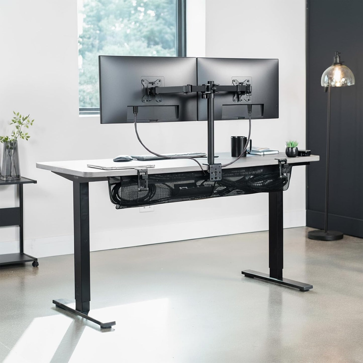 VIVO No Drill Clamp-on 36 inch Mesh Net Under Desk Cable Management Wire Organizer, Adjustable Home Office Standing Desk Cord Storage Sleeve, Black, DESK-AC36MH