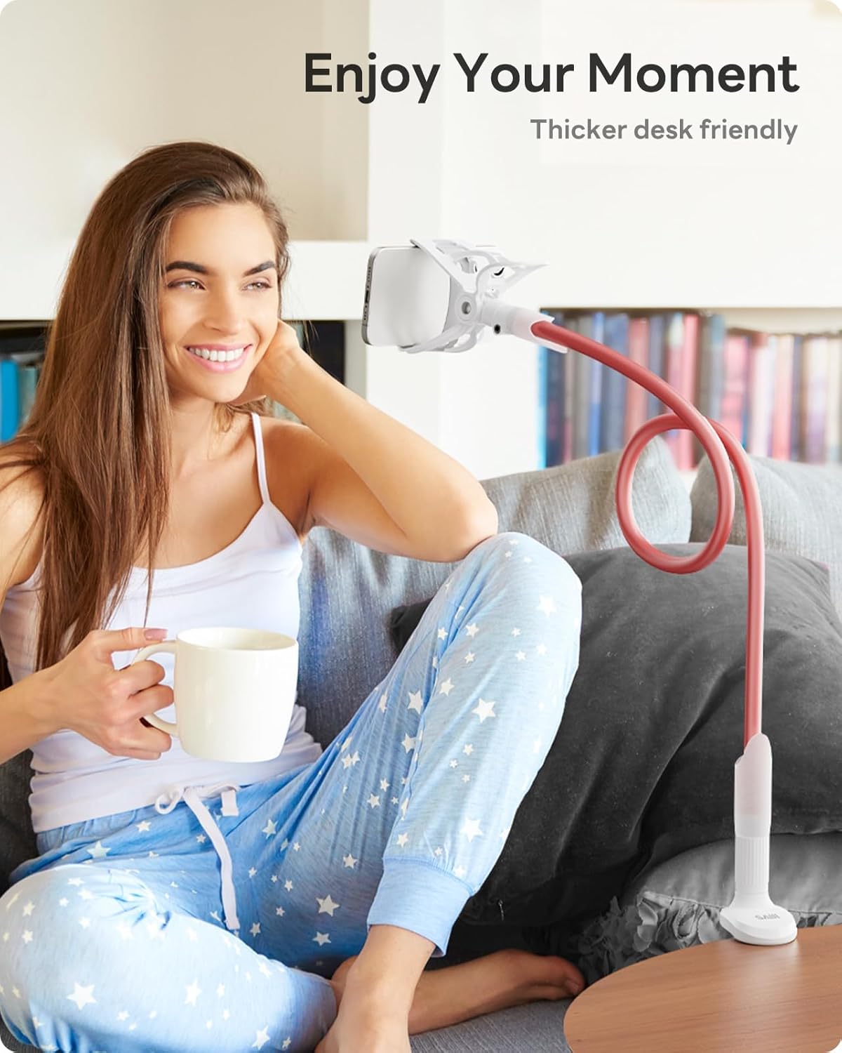 SAIJI Gooseneck Bed Phone Holder, Flexible Long Arm Phone Mount for Desk, Clip Bracket Clamp Stand, iPhone Stand, Mobile Cell Phone Stand Document Camera Nintendo Switch (Black)