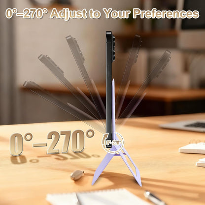Magnetic Phone Stand, Compatible with All Smartphones 17/16/15/14/13/12 Series, Slim PU Leather Desk Stand with Angle Adjustment, Portable & Includes 1 Strong Magnetic Ring for Any Phone(Pink)