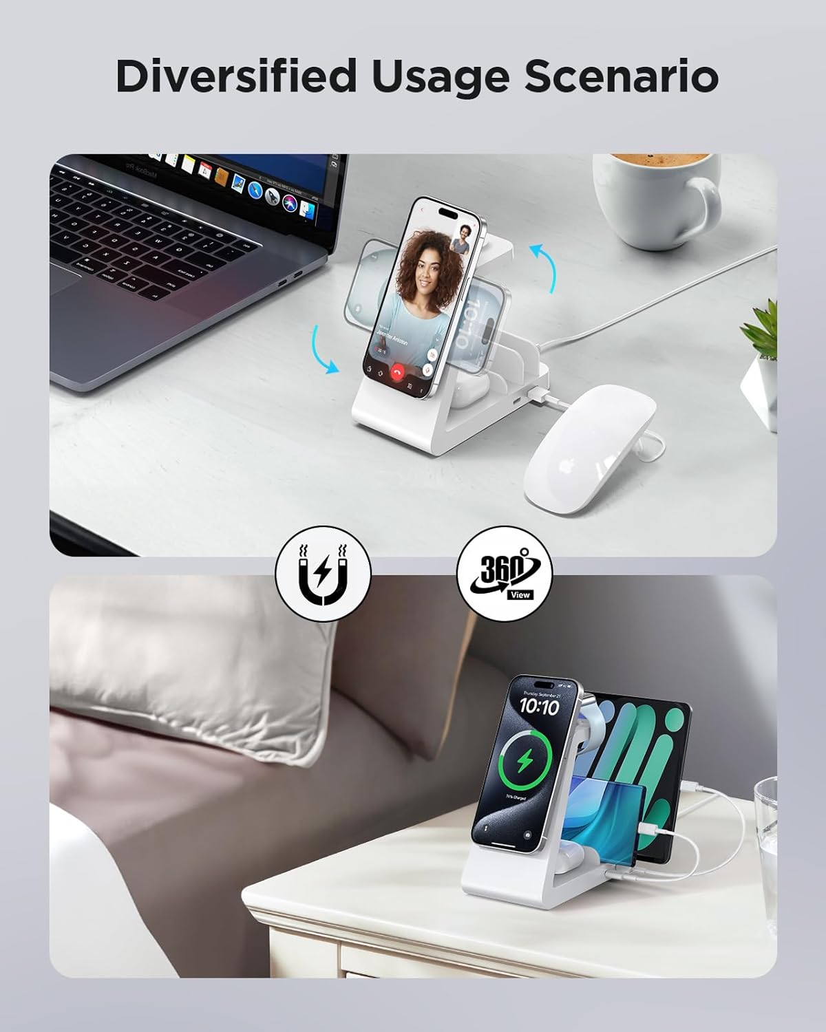 Charging Station for iPhone,5 in 1 Wireless Charger Stand Dock for Apple: Mag-Safe Charging Station for Multiple Devices Apple iPhone 17 16 15 14 13 12 Pro Max Plus iWatch Airpods