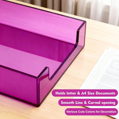 Paper Tray Acrylic File Organizer for Desk Letter Tray Desk Organizer Document Holder Sorter Storage for A4 Office Supplies Magazines, 13.8x10.6x2.4 Inches, Neon Pink