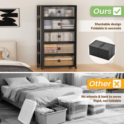 SAILUN 145Gal/580Qt Collapsible & Stackable Storage Bins with Door & a Lid,Perfect for Blanket Storage, Pillow Organizer, Bedroom Closet & Living Room, Black 26" W x 17" D x 71" H