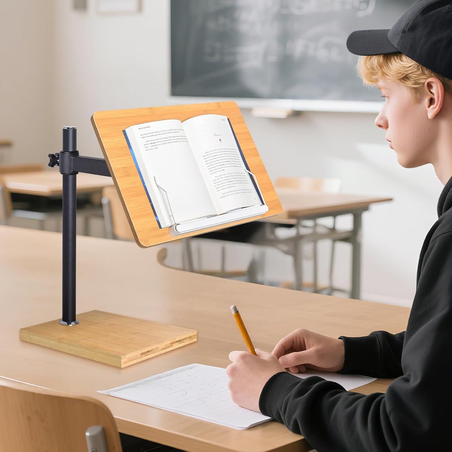 wishacc Adjustable Book Stand for Reading, Ergonomic Desktop Book Reading Stand with Height & Angle Adjustment, Heavy Duty Textbook Stand & Book Holders for Reading Hands Free for Reading Enthusiasts
