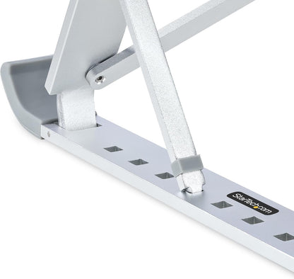 StarTech.com Foldable Laptop Riser Stand, Portable Height Adjustable Ergonomic Laptop Stand, Ventilated Aluminum Frame Supports 22lb (10Kg), Tilt/Raised/Angled Laptop/Tablet Stand (Laptop-Riser-BAR)
