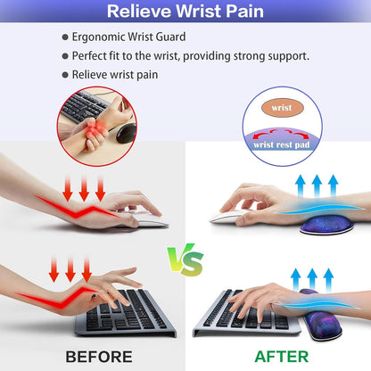 Desk Mat, Large Gaming Mouse Pad with Wrist Rest, 4in1 XXL Mousepad+Keyboard Wrist Rest+Mouse Pad Wrist Support+Cup Coaster Set Ergonomic Floral Computer Desk Arm Wrist for Decor Home Office Women