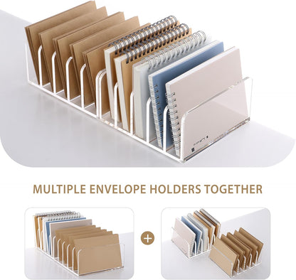SANRUI 5 Compartments Acrylic Mail Sorter Holder, Clear Document Magazine Envelope File Rack, Vertical Letter Sorter & Multifunction Desk Organizer for Bills, Documents, Notebooks