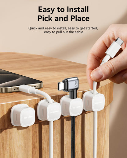 6-Pack Magnetic Cable Clips, Rocoren Smooth Adjustable Adhesive Cord Organizer, Desk Cable Management Wire Holder Keeper Cables Staples for Nightstand Home Office Desk Car Phone Wall Desktop