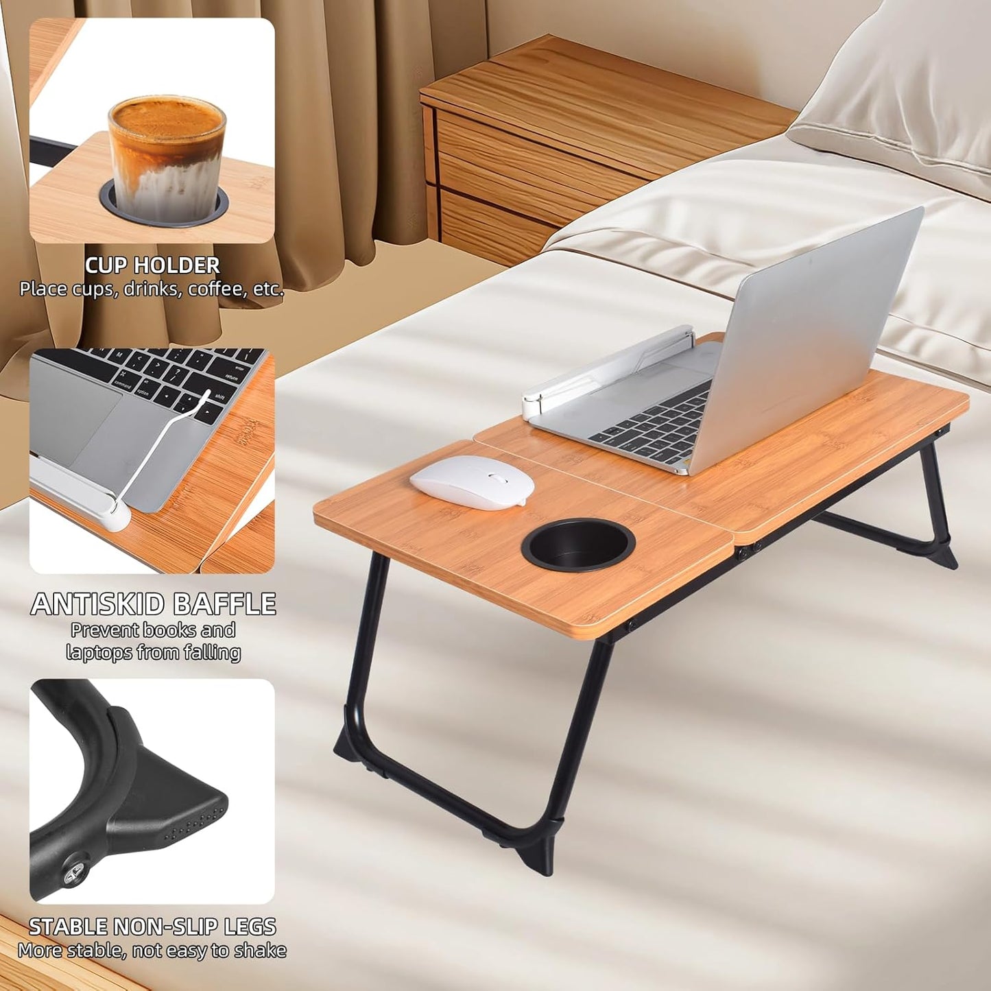 wishacc Book Stand for Reading in Bed, Laptop Stand Adjustable Book Holder Tray with Page Paper Clips Multi Angles Adjustable Cooking Bookstands for Textbook Recipe Magazine Tablet Portable