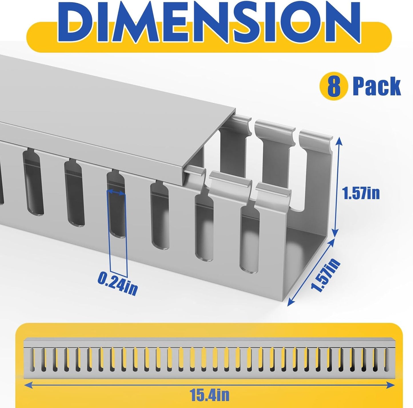 Open Slot Wiring Raceway Cable Duct, 123in Cable Management Channel Cord Track,Desk Wire Channel, Under Desk Cable Management to Hide Cables, Wires for Computers (Black, 1.57" Hx1.57"W, 15.4''L(8 Pc))