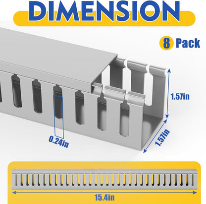 Open Slot Wiring Raceway Cable Duct, 123in Cable Management Channel Cord Track,Desk Wire Channel, Under Desk Cable Management to Hide Cables, Wires for Computers (Black, 1.57" Hx1.57"W, 15.4''L(8 Pc))