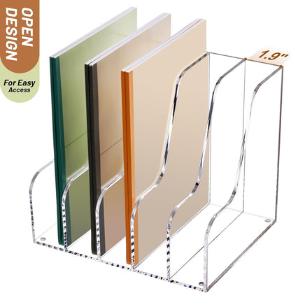 SANRUI Acrylic File Organizer, Clear Magazine File Holder Desk Organizer for Office Organization and Storage with 5 Vertical Compartments, Desktop Bookshelf for Home Office Organization