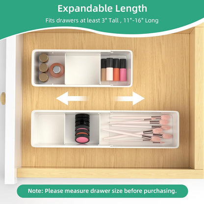 Desk Drawer Organizer Tray, 4 Pack Expandable Drawer Organizer with Dividers Adjustable, Bathroom Organizer Bins for Junk, Office, Makeup, Kitchen Utensil