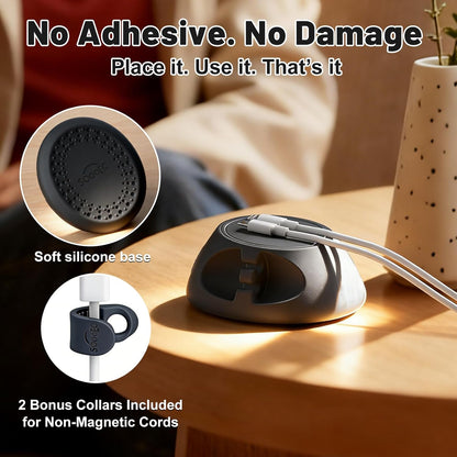 SOOoEC [N52 Ultra-Strong Snap-On Magnetic Cord Holder, Weighted Desktop Cable Organizer, Premium Liquid Silicone, No Collars Needed for iPhone & USB-C, Dual-Side Slots, Beige