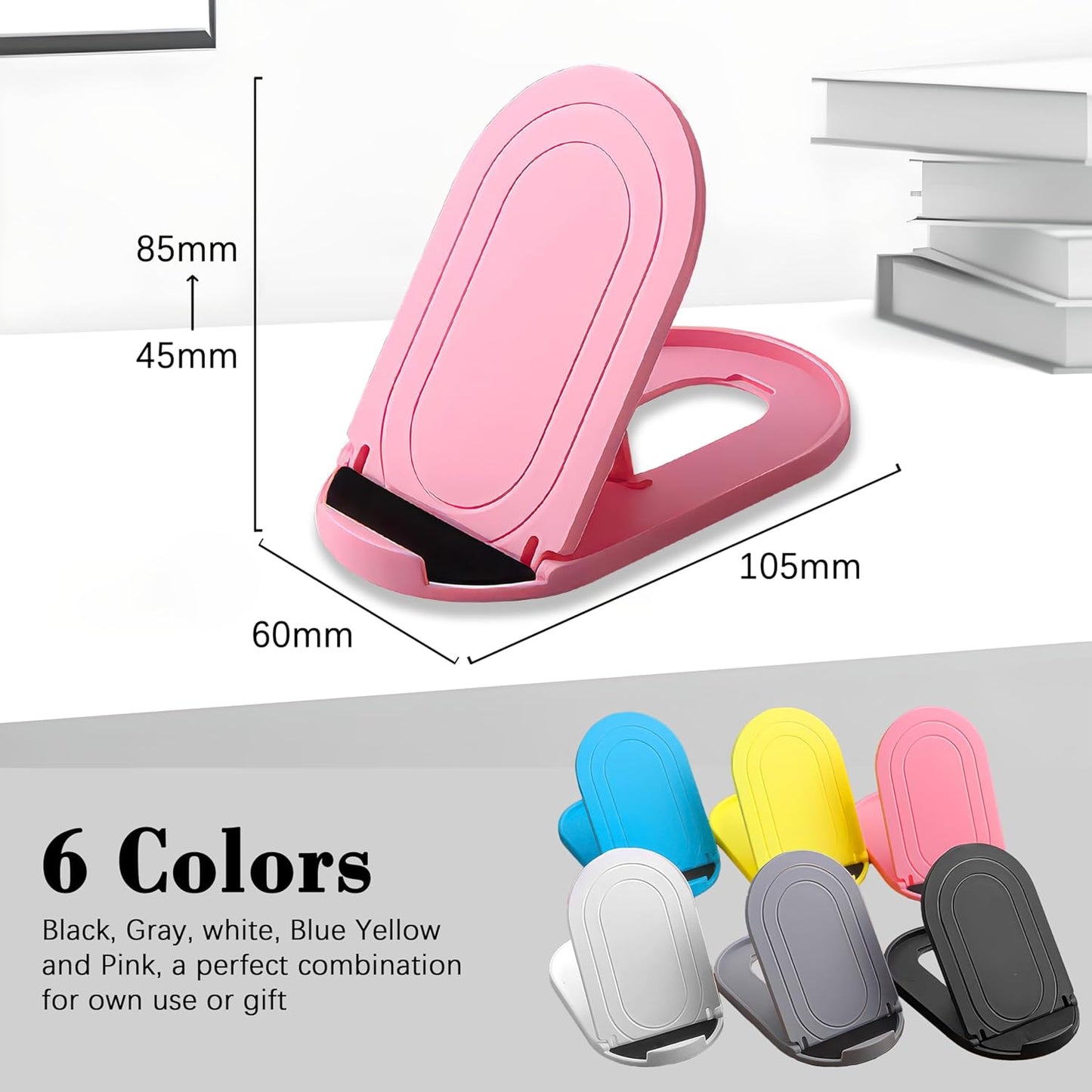 3 Pack Portable Cell Phone Stand Holder for Desk, Foldable Pocket-Sized Mount, Adjustable Multi Angle Stand for iPhone 16 15 14 13 Pro Max, 4-10”iPad Smartphone, Pink & Blue & Yellow