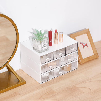 Desk Organizer Stackable Storage with 6 Drawers Stackable Drawers for Desk Storage, Makeup Storage Accessories, Desktop Accessories with Drawers, White