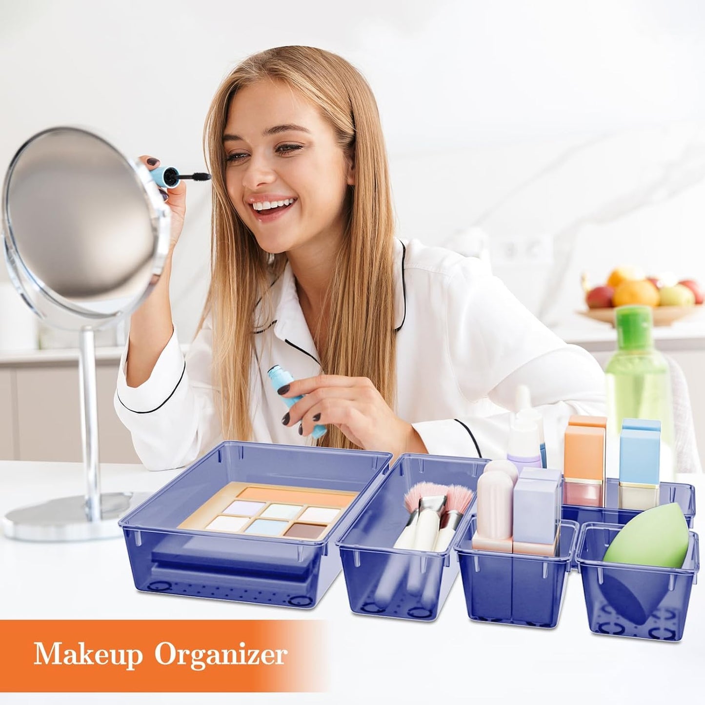 SpaceHacks 25 PCS Plastic Drawer Organizer Set, 4-Size Versatile Organizer Tool Trays & storage Bins for Makeup, Jewelry, and Gadgets in Bathroom, Bedroom and Office,Clear Black