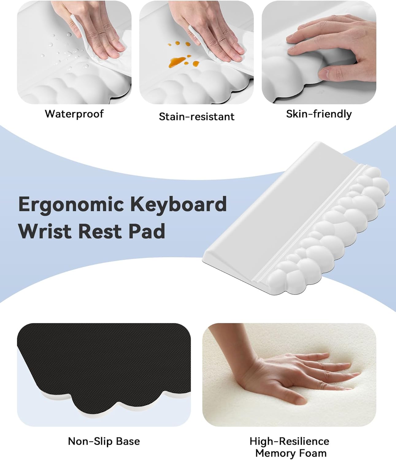 Laborio Cloud Wrist Rest for Keyboard and Mouse for Desktop, PU Leather Cloud Computer Keyboard Stand with Mouse Pad, Key Board Wrist Support Riser, Angle Adjustable Arm Rest(Black)