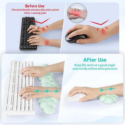 Sushret Cloud Wrist Rest for Keyboard and Mouse, Memory Foam PU Leather Keyboard Wrist Rest with Ergonomic Support, Non-Slip Base, Cute Arm Rest Pad & Palm Cushion, Office Desk Accessory, White