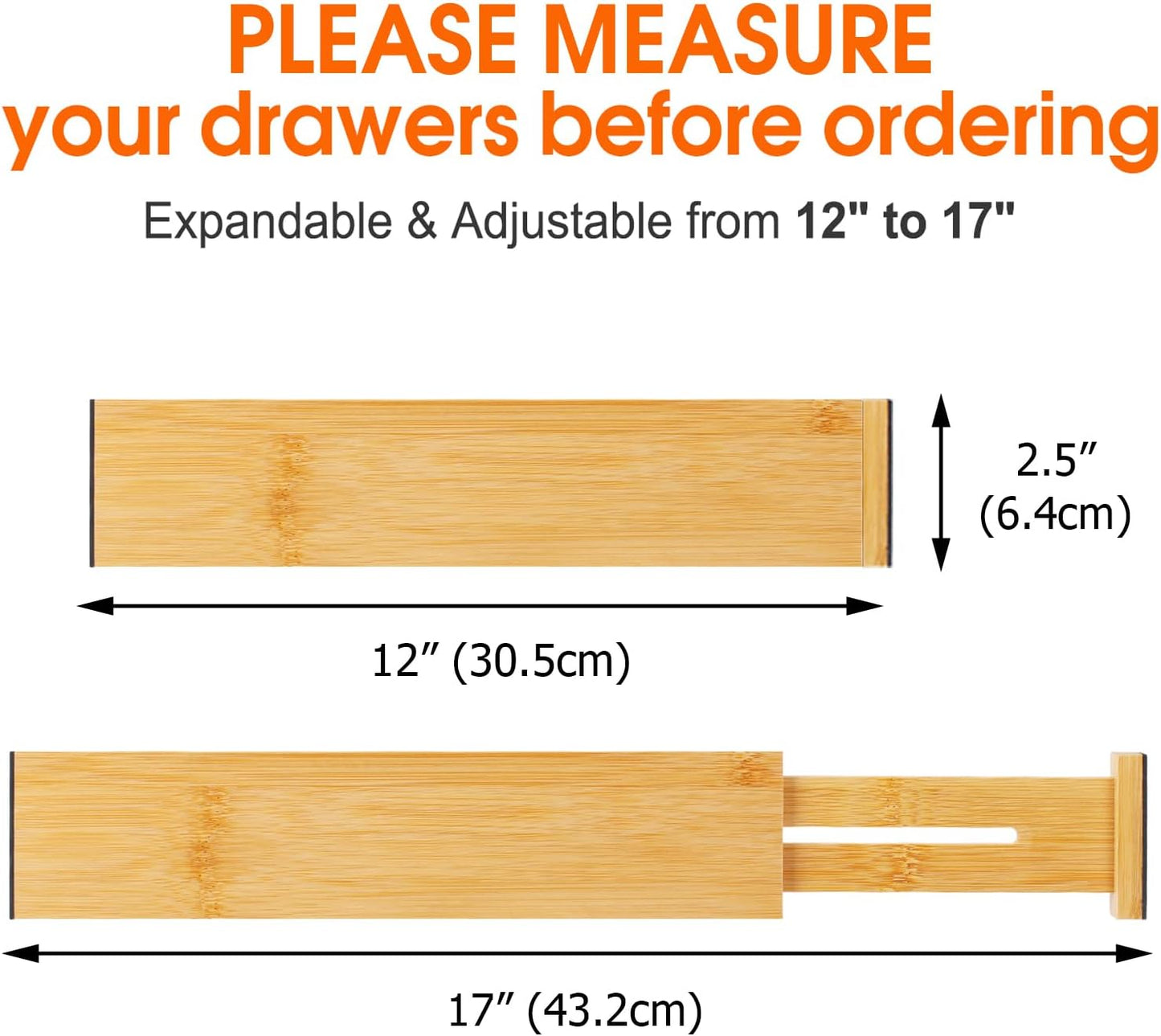 Bamboo Drawer Dividers,17-22" Adjustable Kitchen Drawer Organizer for Clothes,4 Pack Expandable Drawer Organization Separators for Bedroom,Bathroom,Dresser and Office,Natural