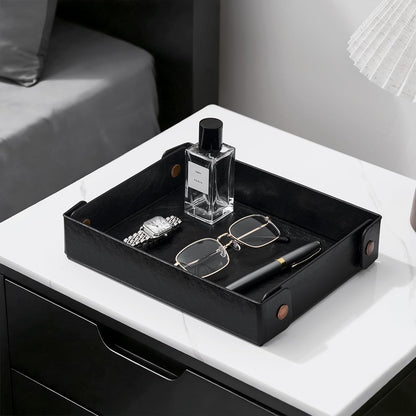 Catch All Valet Tray - EDC Organizer for Key, Wallet, Watch, Jewelry, Phone, coin change | Faux Leather Storage Tray for Dresser, Nightstand, Desk, Entryway, Travel Storage | Brown