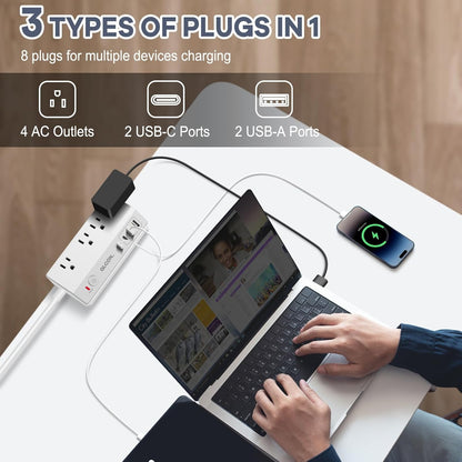 Desk Clamp Power Strip USB C - Charging Station for Multiple Devices - Multi Plug Outlet Extender - Desktop Mount Surge Protector with 4 Outlets 4 USB Ports for Phone, Tablet, Computer