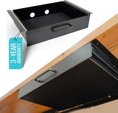 Under Desk Drawer Slide Out Attachment - Carbon Steel Undermount Table Drawer with Cable Management, Pull Out Add-On Storage for Office & Standing Desks (13" x 8" x 2.8")