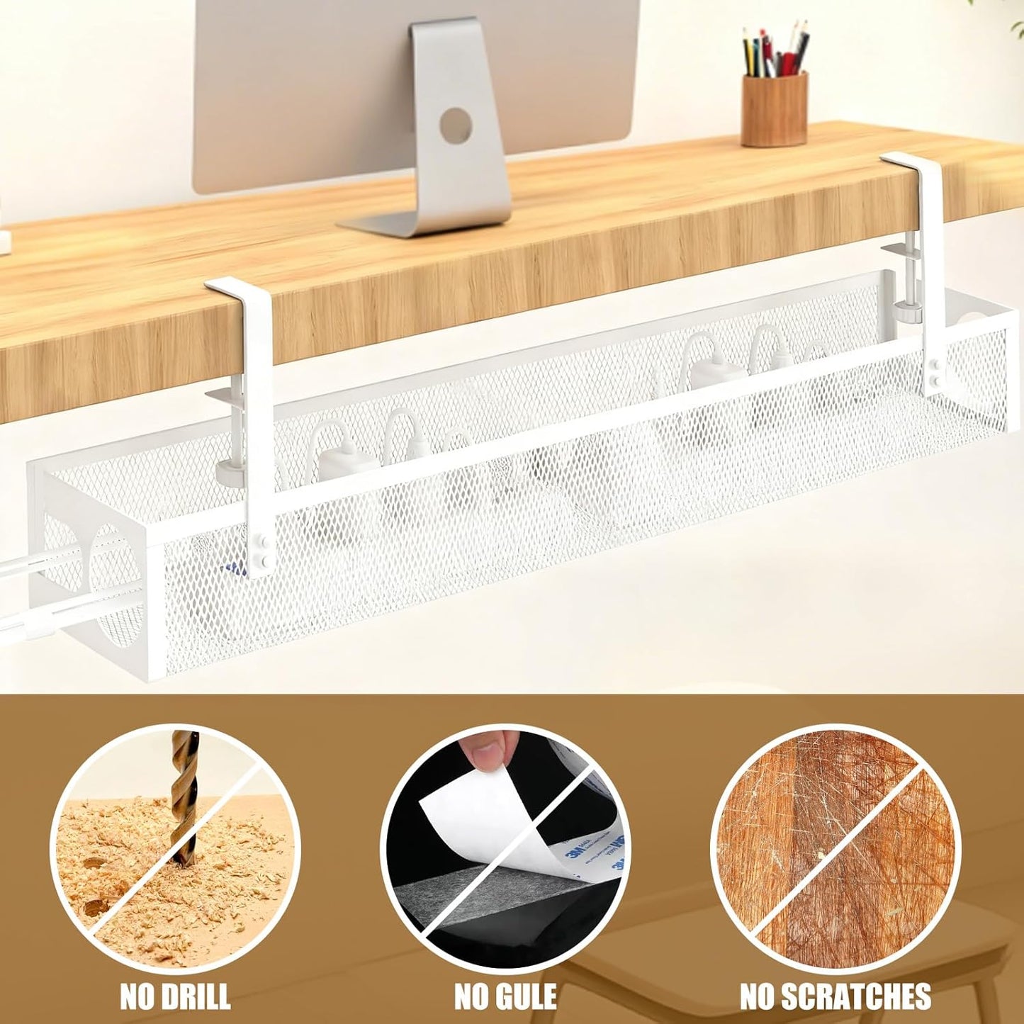 Under Desk Cable Management 27 inches Metal Cord Organizer No Drill Wire Management and Cord Organizer for Home Office Standing Desk