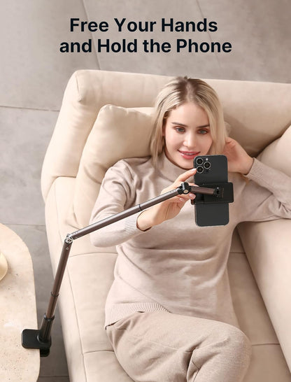 JSAUX Phone Holder for Desk and Bed Compatible with iPhone 17 16 15 14 13 12 Overhead Phone Mount Gooseneck Phone Stand Flexible 360 Lazy Long Arm Clamp Clip for Table Bedside [1-Pack, Black]