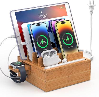 Pezin & Hulin Multi Device Charging Station, with Charger HUB Adapter, All in One Large Dock Organizer with Drawer Storage, Compatible with Phones, Tablets, Earbuds (5 Mixed Cables Included)