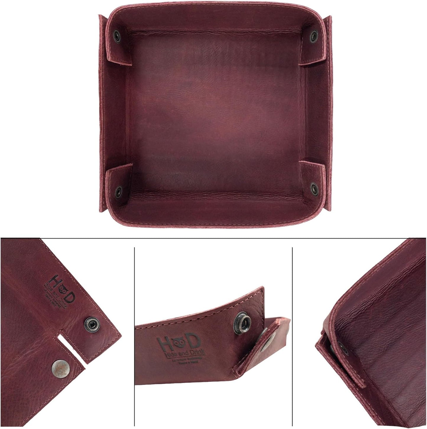 Hide & Drink, Leather Catchall Tray, Easy Access Organizer for Keys, Coins, Change, Jewelry, Watches, Smartphones, Durable, Vintage Style, Handmade :: Bourbon Brown