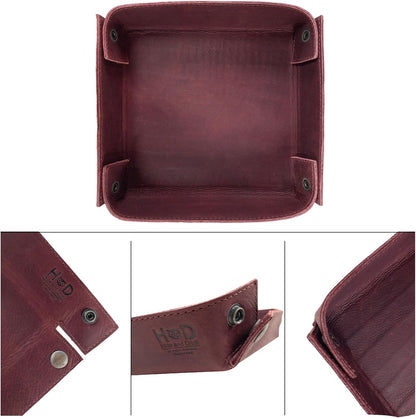 Hide & Drink, Leather Catchall Tray, Easy Access Organizer for Keys, Coins, Change, Jewelry, Watches, Smartphones, Durable, Vintage Style, Handmade :: Bourbon Brown