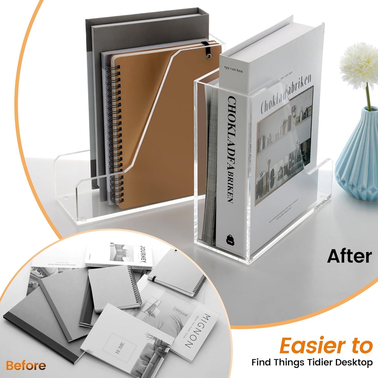 Magazine Holder, Clear Acrylic Magazine Rack, File Organizer for Office Desk, Book Organizer,-One-Piece-3 Vertical spaces,1 pack (B5)……