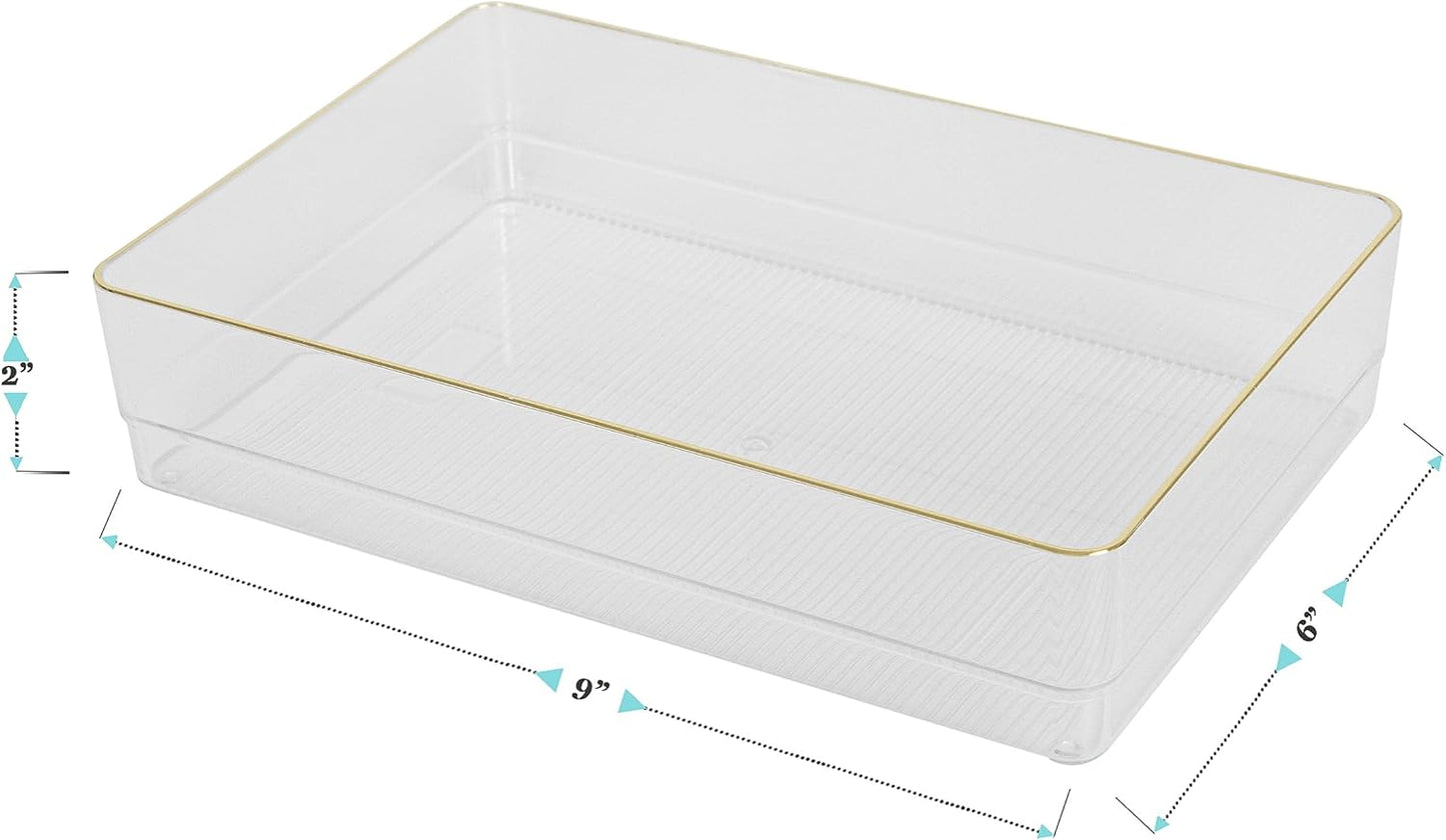 Martha Stewart Kerry Plastic Stackable Office Desk Drawer Organizers, 6" x 3", 6 Pack, with Gold Trim