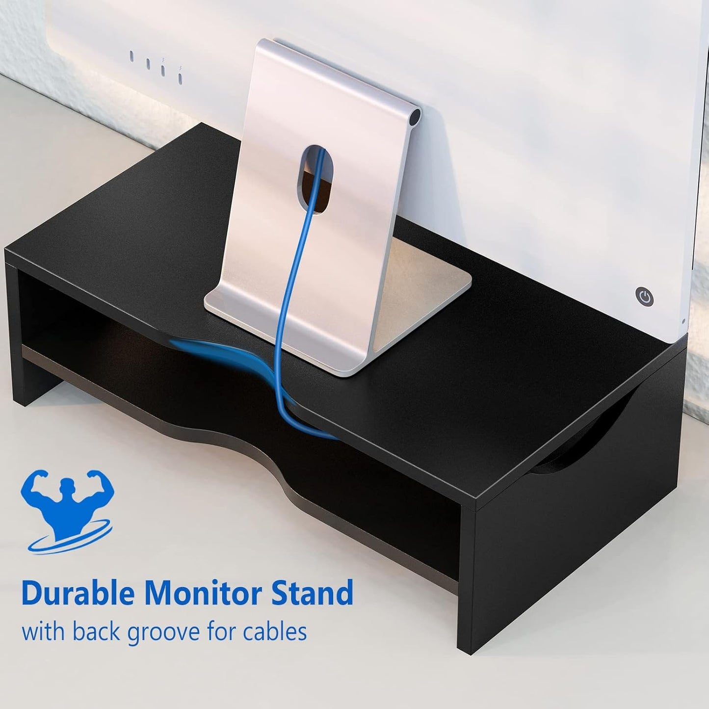 Zimilar Monitor Stand Riser, 2 Tiers Laptop Computer Monitor Riser for PC Screen, iMac, Desktop Wooden Screen Monitor Stand Riser with Storage for Home Office