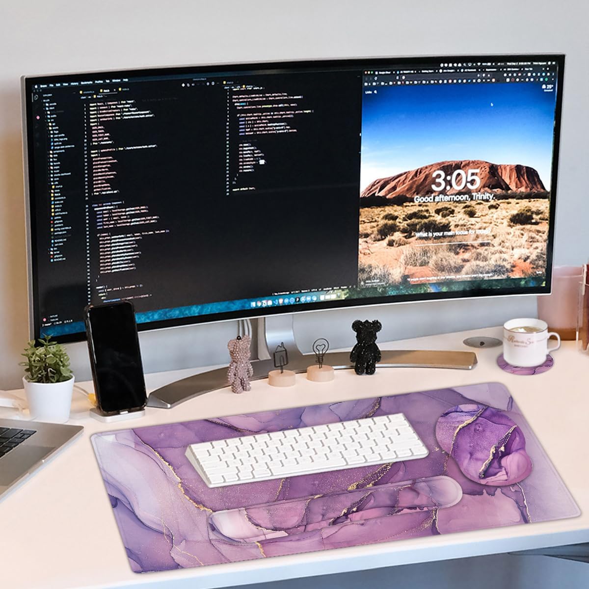 Large Mouse Pad and Keyboard Wrist Rest, Desk Pad for Keyboard and Mouse, 4-in-1 Large Gaming Mouse Pad with Wrist Support, Desk Mat for Home Office Study Game-Galaxy Fluid