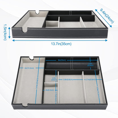 ProCase 1 Layer Valet Tray for Men, PU Leather Nightstand Organizer with Charging Slot for Bedside Table Desk Top -Black