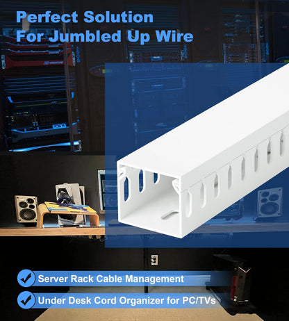 ZhiYo 2 x 2in Professional Server Rack Cable Management Raceway, 99in (6X L16.5in) Cable Raceway Kit, Electrically Safe PVC Open Slot Wire Raceway for Under Desk/Computer/Network Cords, Black