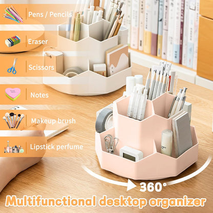 Cayxenful Pencil Pen Holder for Desk,9 Slots 360 Degree Rotating Desk Organizers,Desktop Storage Stationery Supplies Organizer, Cute Pencil Cup Pot For Office, School, Home(White)