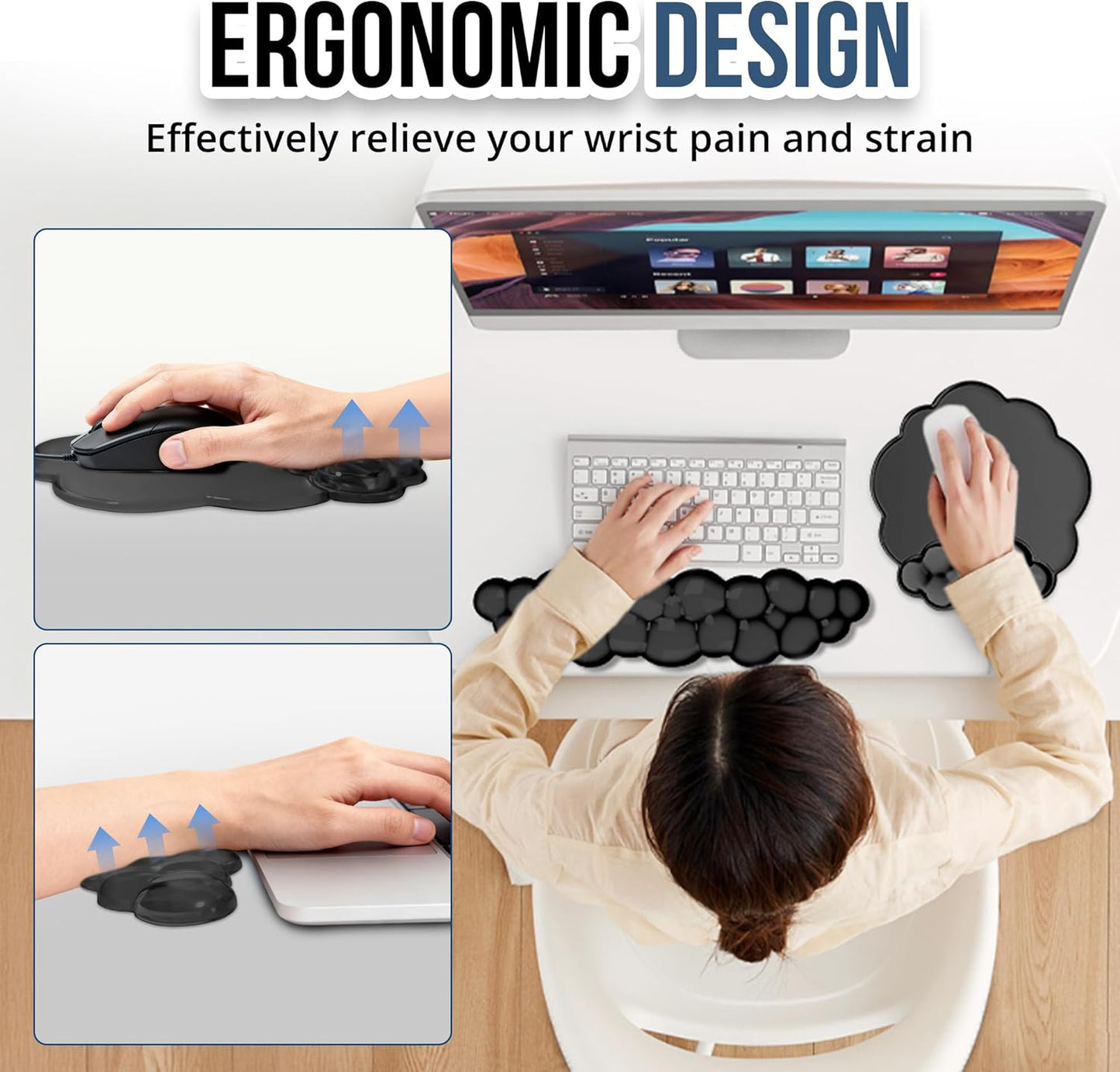 Keyboard Wrist Rest Set — Ergonomic Cloud Gel Wrist Rest Keyboard and Mouse Pad, Non-Slip Desk Accessories for Office and Home（White）