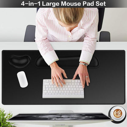 Desk Mat, Large Gaming Mouse Pad with Wrist Rest, 4in1 XXL Mousepad+Keyboard Wrist Rest+Mouse Pad Wrist Support+Cup Coaster Set Ergonomic Floral Computer Desk Arm Wrist for Decor Home Office Women