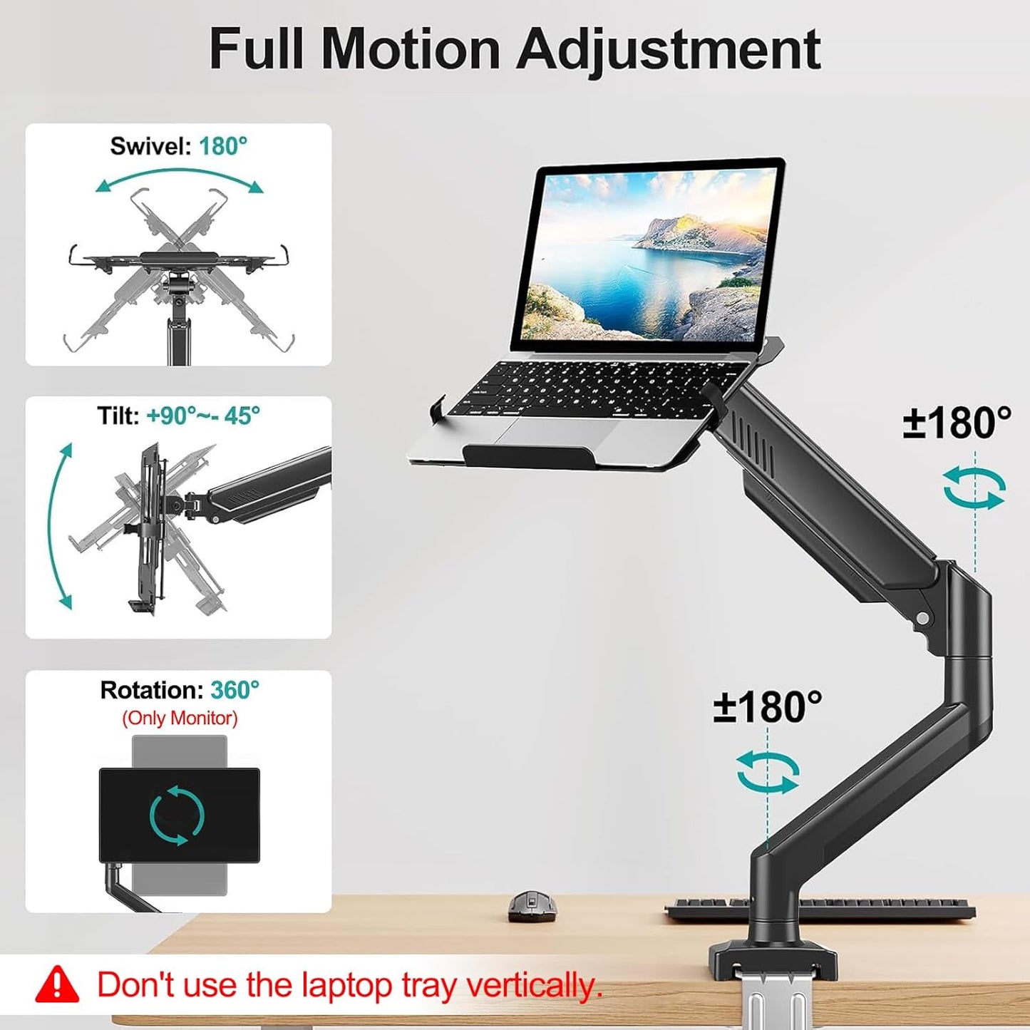 MOUNT PRO Laptop Arm Mount for Desk, 2 in 1 Function Monitor Laptop Stand, Fits Max 17" Notebook and 32" Computer Screen, Aluminum Single Monitor Holder with Adjustable Tray, Holds up to 22lbs