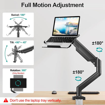 MOUNT PRO Laptop Arm Mount for Desk, 2 in 1 Function Monitor Laptop Stand, Fits Max 17" Notebook and 32" Computer Screen, Aluminum Single Monitor Holder with Adjustable Tray, Holds up to 22lbs